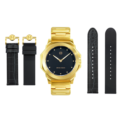 NOVE NOVE ROCKETEER GOLD BLACK WATCH - BRAND