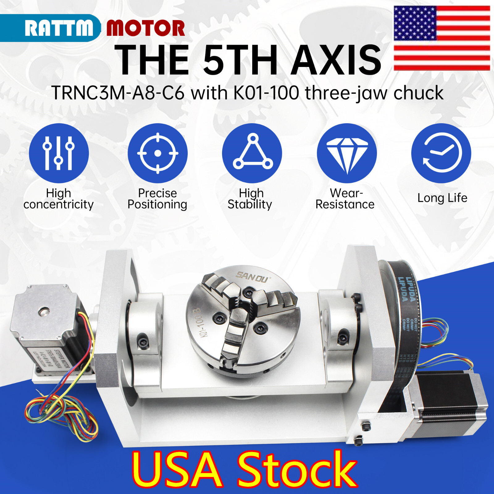 US」CNC 4th axis 5th Axis Rotary Table 3 Jaw 100mm Chuck A