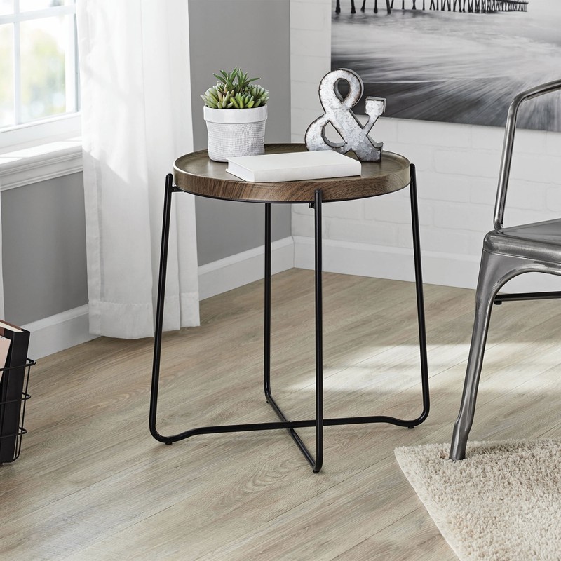 Foldable Round Side Table Storage Portable Home Furniture Decor Coffee Table