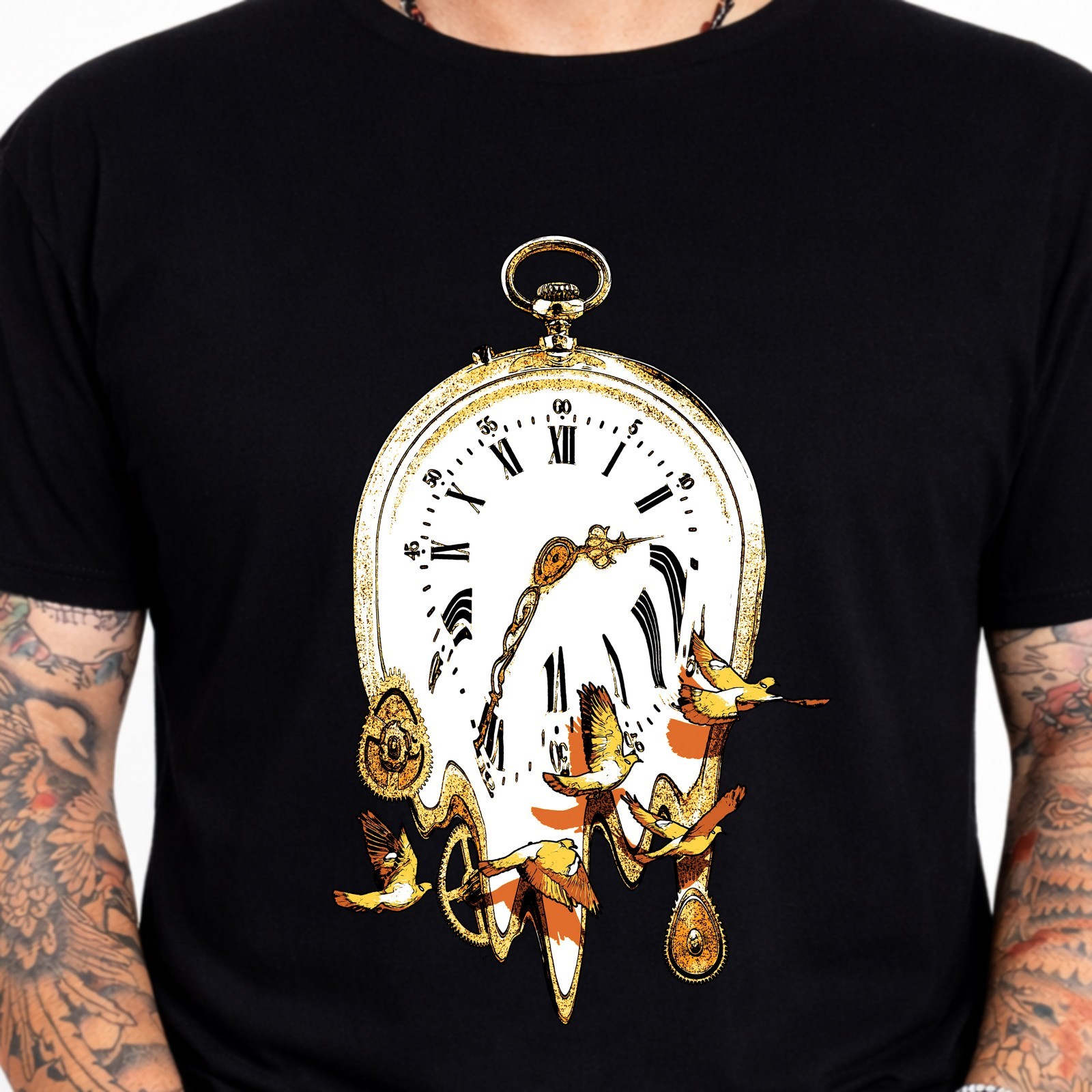 Melting Pocket Watch Birds Steampunk Surreal Time Fantasy Art T-Shirt.