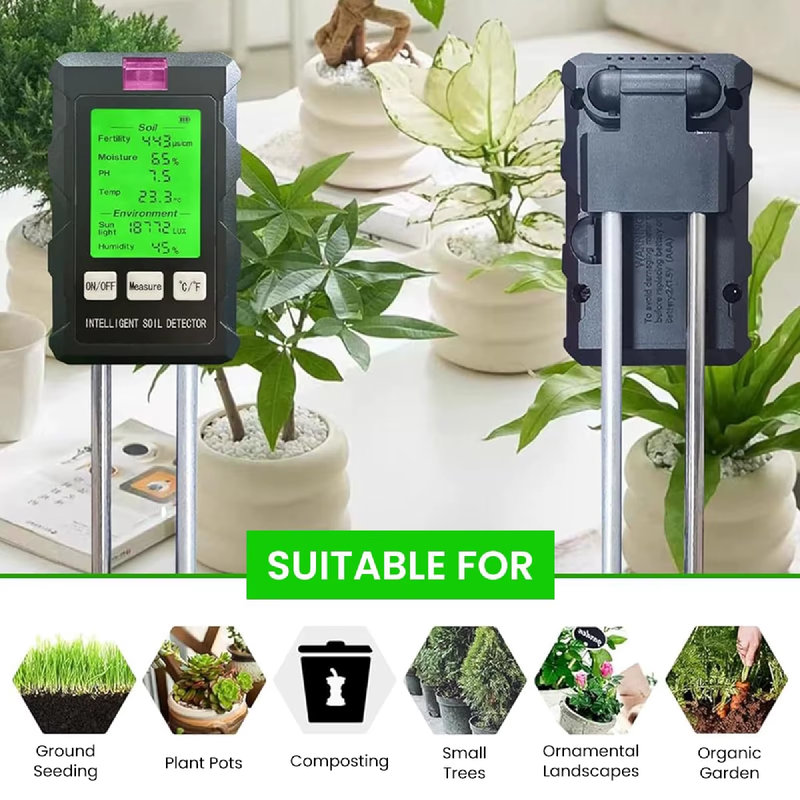 SPH030 6 in 1 Soil Tester Digital PH Moisture Fertility Light Temp Humidity Mete