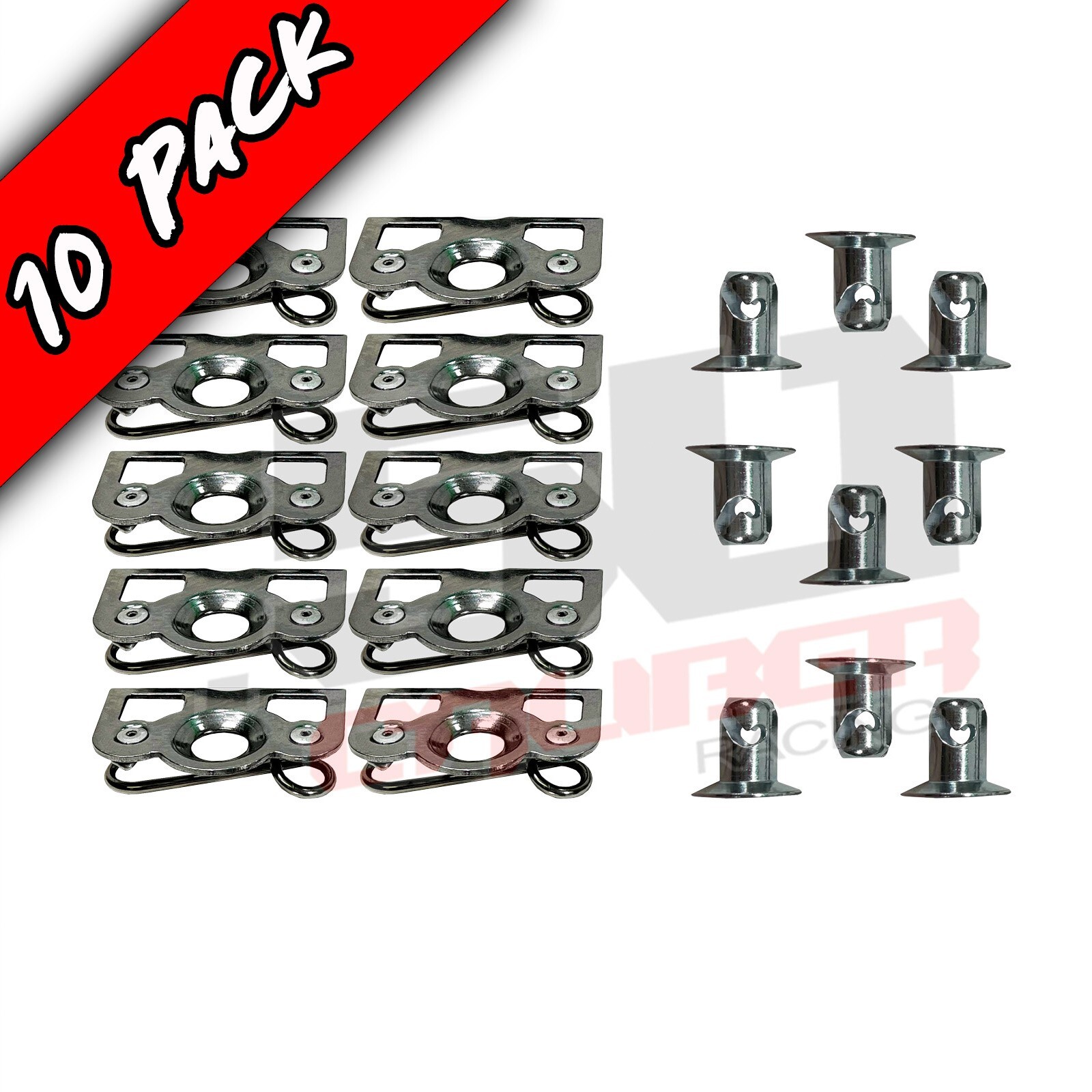 10 Pack Dzus Tabs - Plate Button Fastener Spring Pre-Assembled RZR UTV Sand Rail