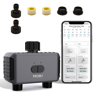 MOES Bluetooth Smart Sprinkler Timer 2 Zone IP55 For Garden Watering Irrigation