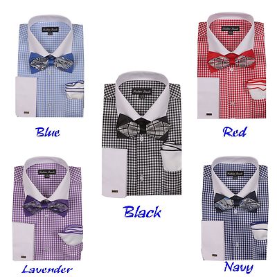 Camicia Uomo Quadretti Polsino Francese Con Papillon E Fiore - Fortino Landi FL-628