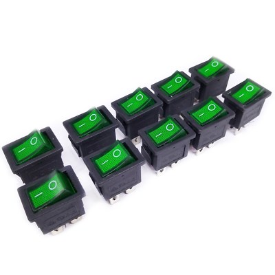 US Stock 10pcs Green LED Light OFF/ON Boat Car Rocker Switch KCD1-104N