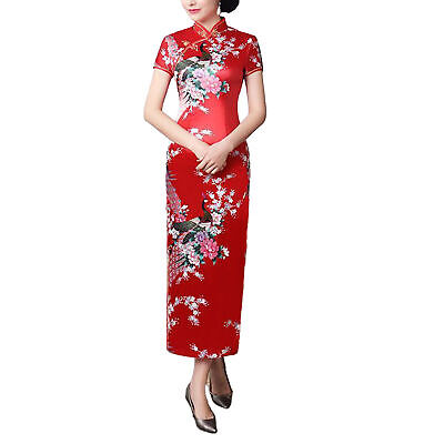 Vintage Style Qipao Chinese National Cheongsam Elegant Floral Print Dress