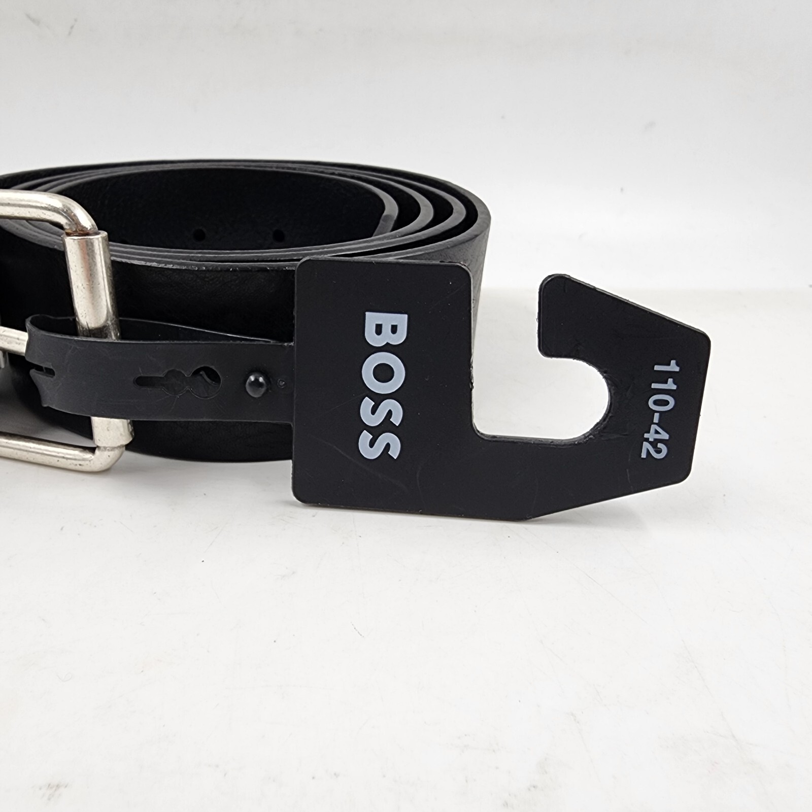 BOSS Serge Leather Belt Men's 42 Black Single-Prong Roller Buckle Logo Detailing - Picture 6 of 15