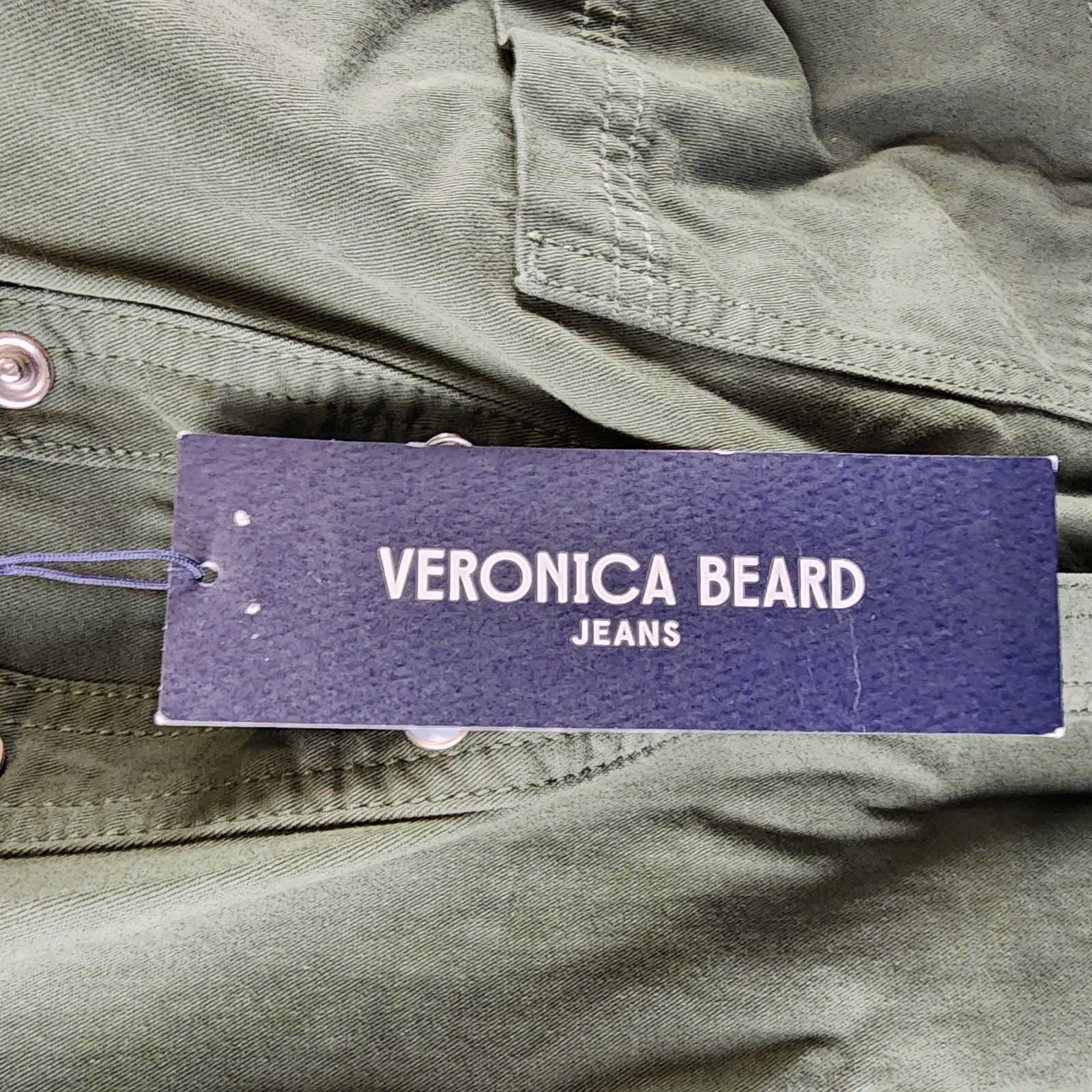Veronica Beard Keston Twill Snap Front Shirtdress Women 10 Army Green 3/4 Sleeve - Picture 6 of 16