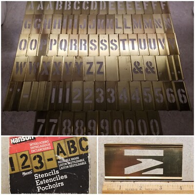 UNUSED Vintage C.H. Hanson Interlocking Brass 2'' Stencil Letter Number 93 Pc Set