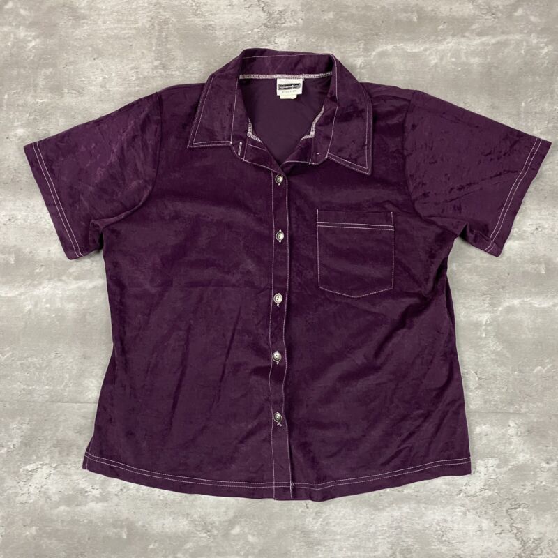 vintage 90s XHILARATION PLUS SIZE velour shirt 18W purple pocket button up cute