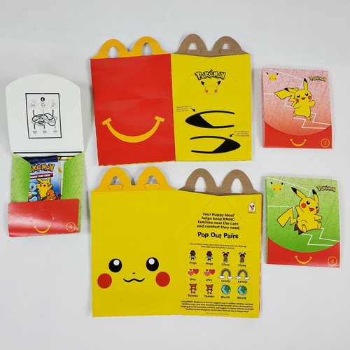 2 McDonalds Pokemon Pikachu Happy Meal Boxes +2 UNOPENED +1 SEMIOPEN