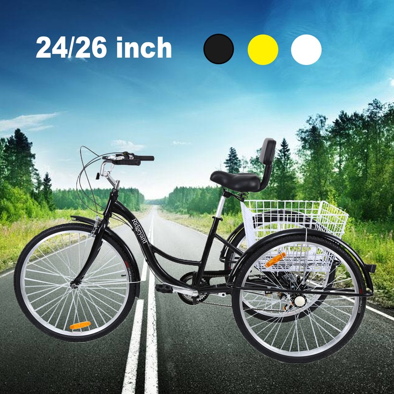 7-Speed 24"/26" 3-Wheel Tricycle Trike Bicycle Cruise w/ Basket Ridgeyard