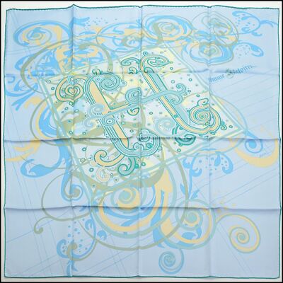 RDC13840 Authentic HERMES Light Blue Comme Histories 90cm Silk Scarf