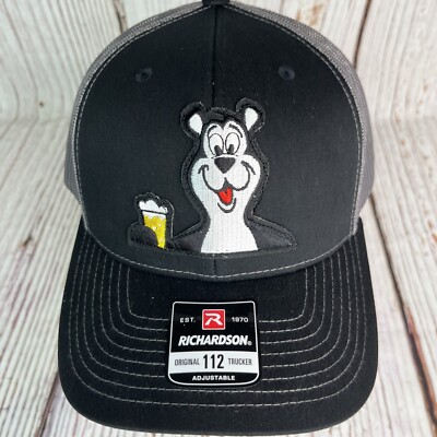 Hamms Beer Bear Richardson SnapBack Hat New Black Front, Grey Back