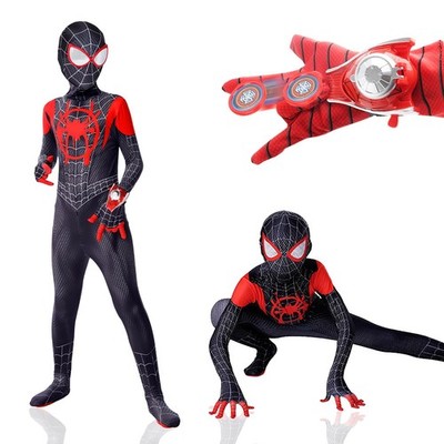 Kids Spiderman Costume Miles Outfit Jumpsuit Web Shooter Boys Halloween Dress Up