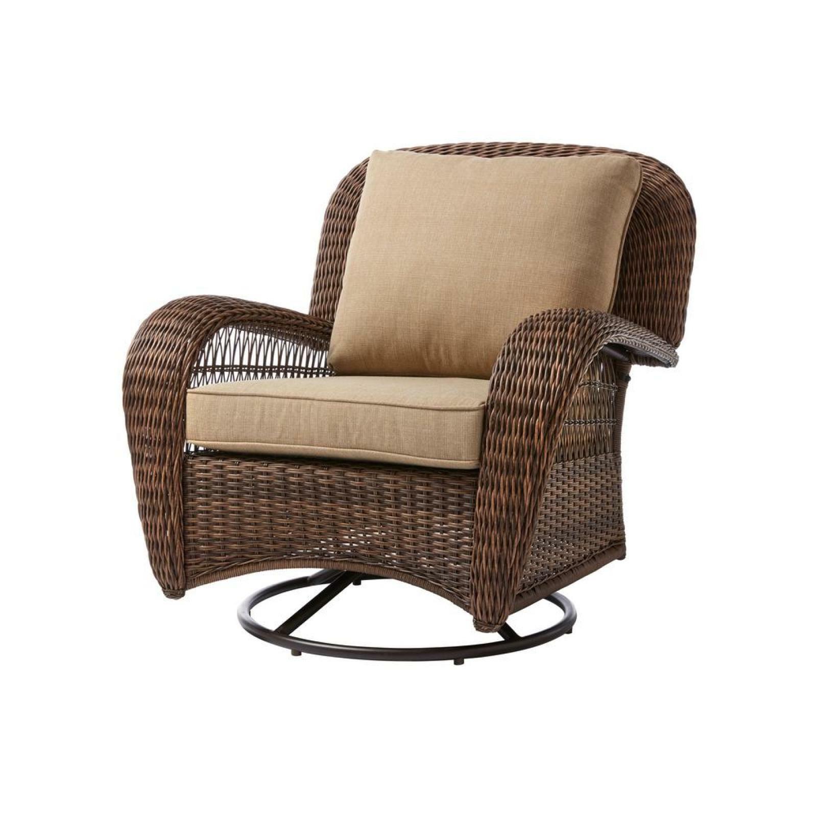 Details About Hampton Bay Beacon Park Wicker Outdoor Swivel Lounge Chair With Toffee Cushions