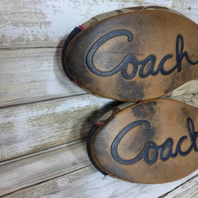 Coach Devin Signature Khaki Navy Red Canvas Suede Fashion Sneakers Shoes 7 M