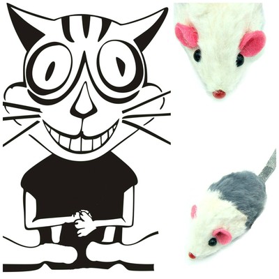 new- 6 pk-"fuzzy" the rattling rabbit fur toy mouse -"for the