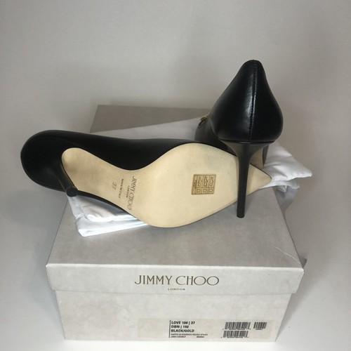 Pre-owned Jimmy Choo Love 100 Black Nappa Leather Heels With Gold Degrade Studs Size 37