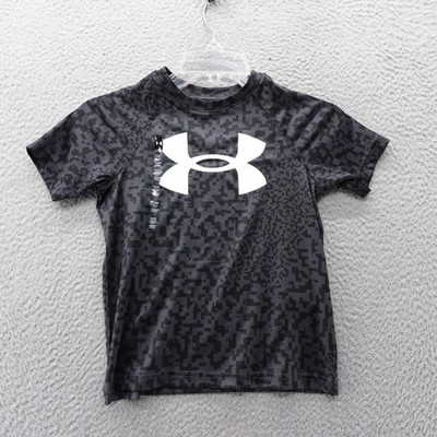Under Armour YXS Boys Tech BL Printed SS Shirt Top Gray Black Athletic NWT
