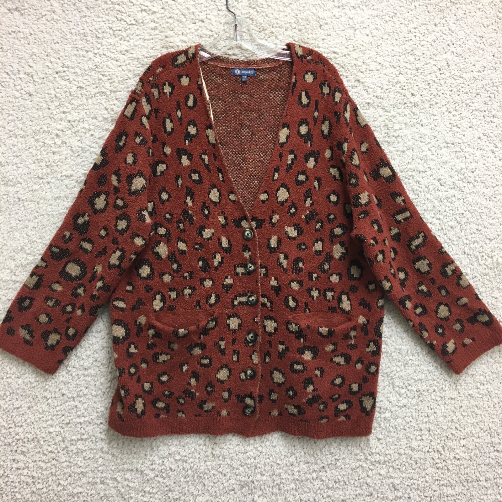 Democracy Sweater 3X Adult Plus Size Brown Cardigan Leopard