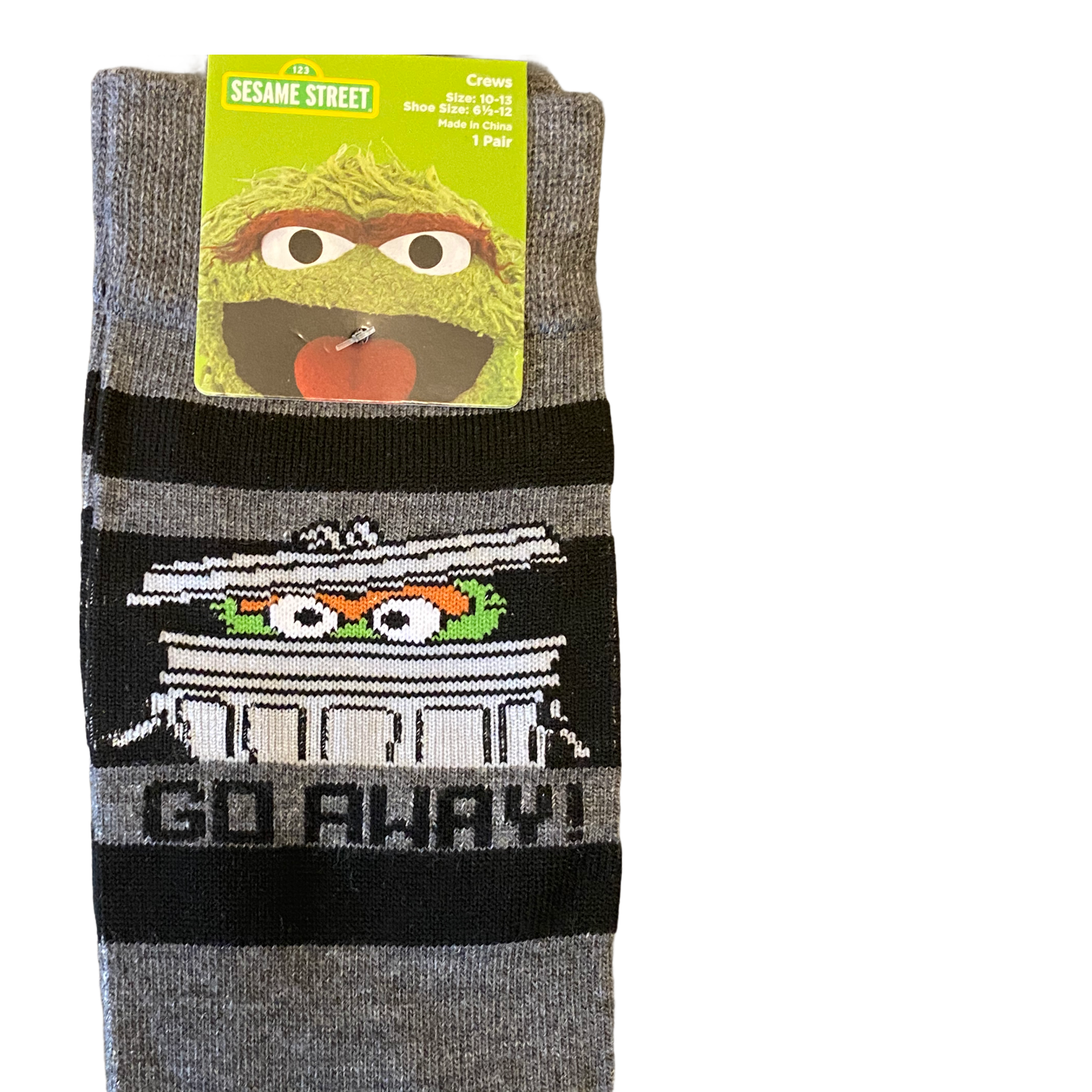 Sesame Street Crew Socks Oscar The Grouch GO AWAY Trash Can Men Size 10-13