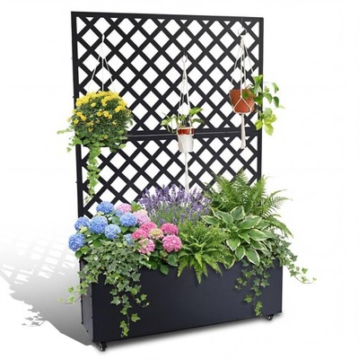 Metal Planter Box with Trellis, Outdoor Galvanized Raised Gard...