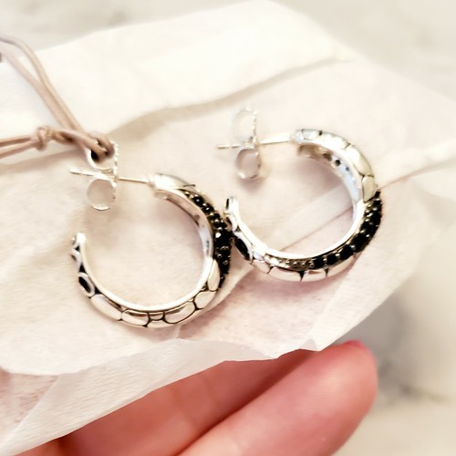 Pre-owned Kali $650 | John Hardy Silver  Lava Small Hoop Earrings Pave Black Sapphire