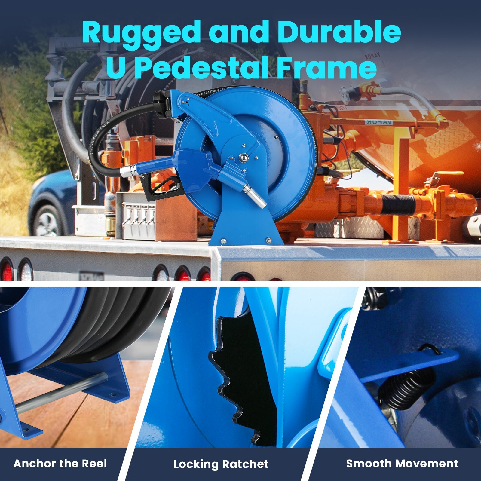 Diesel Fuel Hose Reel Retractable 3/4" x 50' Spring Driven Auto Swivel Rewind