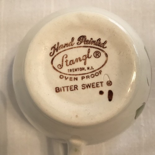 2 Stangl Pottery Coffee Tea Cups Bittersweet Orange Floral Handpainted USA