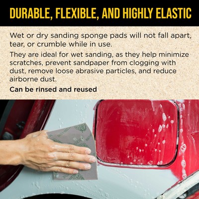 Very Fine Cut Sanding Sponges, 10/Box - 5.5" x 4.5" (320 to 400 Grit) Wet/Dry