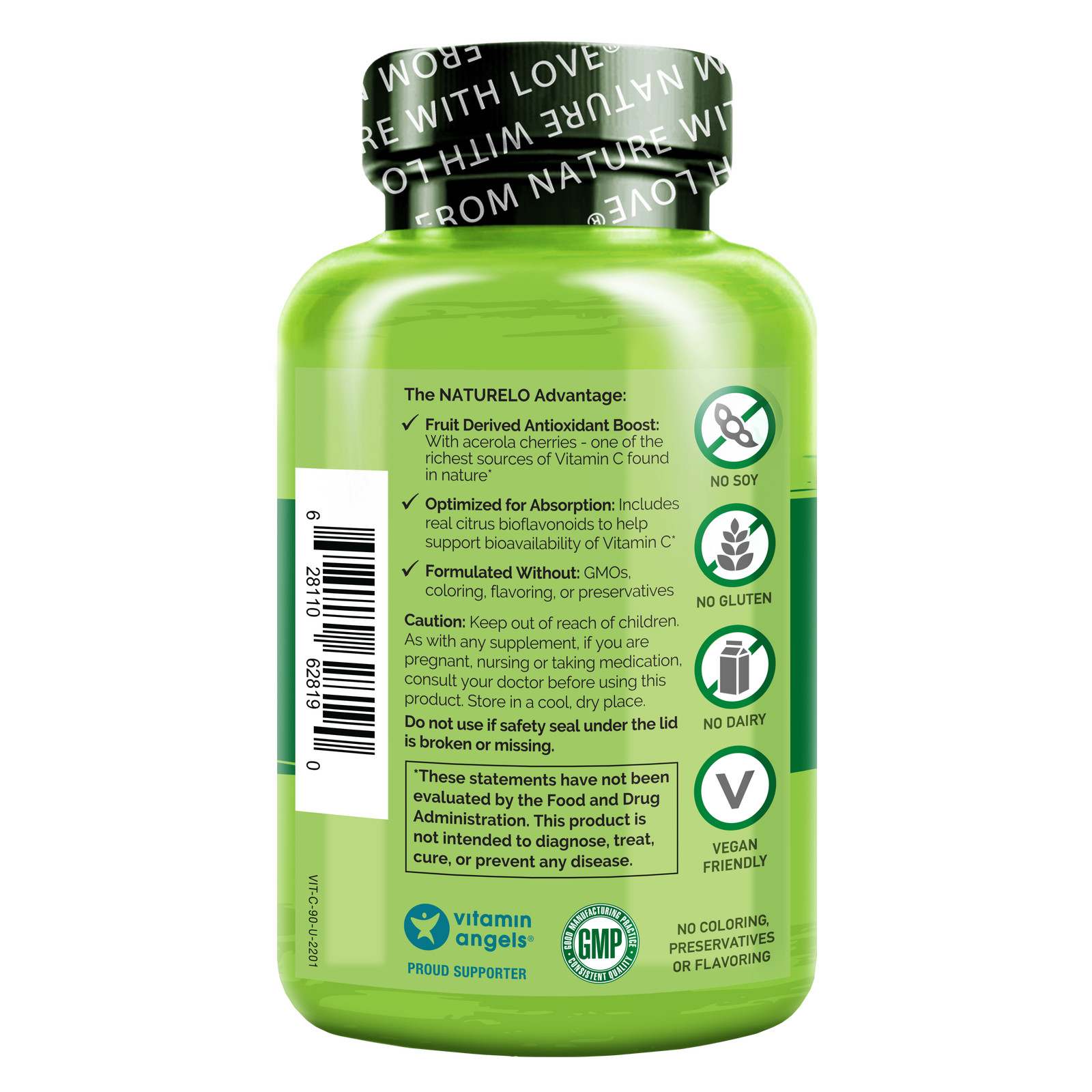 NATURELO Vitamin C with Organic Acerola Cherry Extract - 90 Capsules - Picture 2 of 8