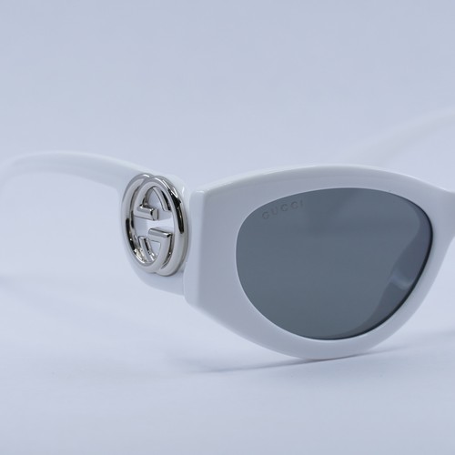 Pre-owned Gucci Gg1691s 006 White/grey Silver Mirror 54-19-145 Sunglasses