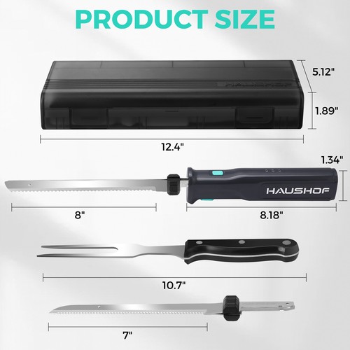 HAUSHOF Cordless Electric Knife Set for Meat Slicing 8V Electric Carving Knife
