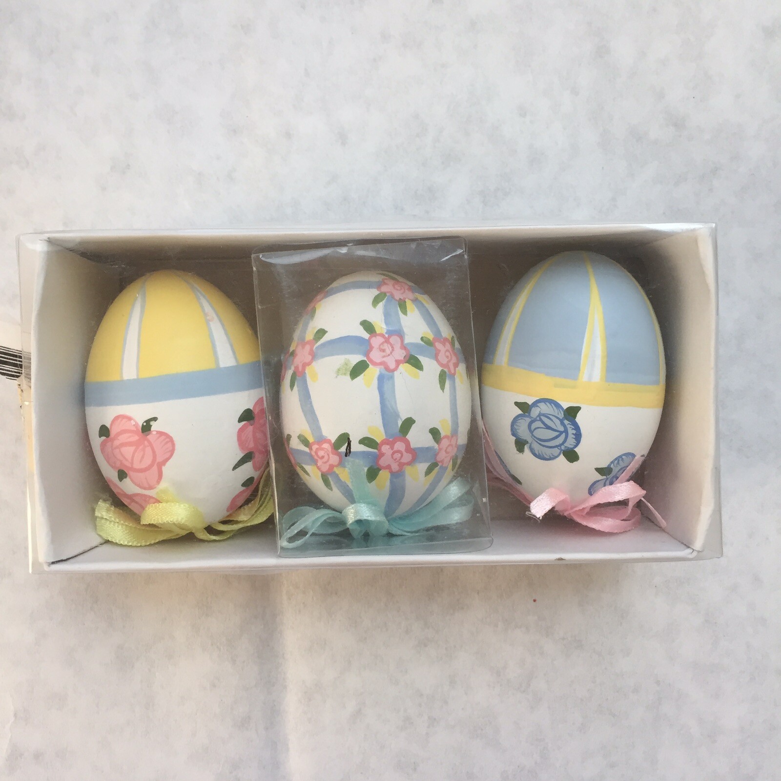 Set of 3 Painted Real Eggs, floral - 2 sets avail., Easter / spring ornament