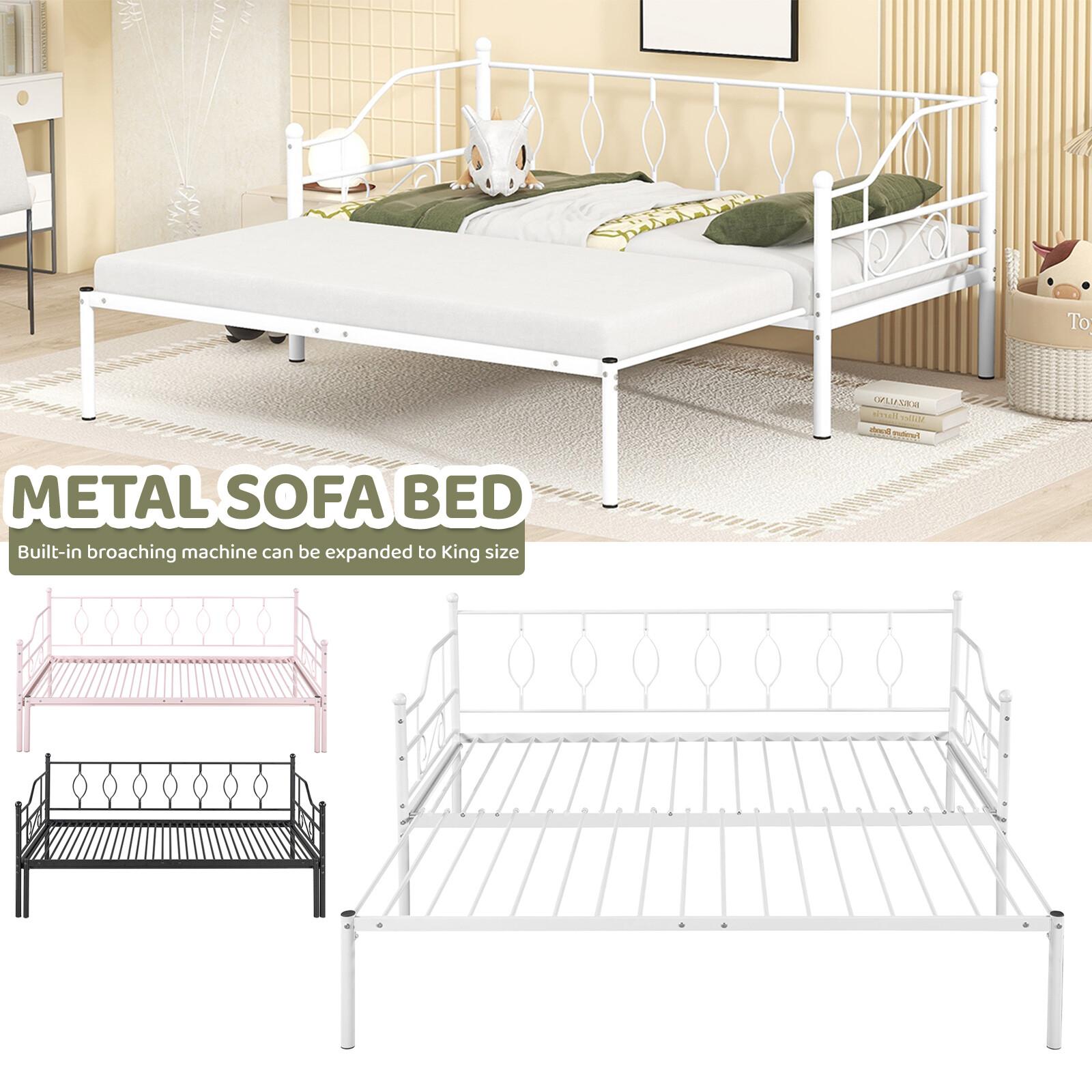 Sofa Bed Daybed With Trundle &slat Expandable Design Us