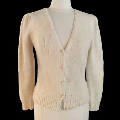 Nordstrom Individualist Vtg 70ties Angora Cardigan Sweater Sz L Puffed Sleeve