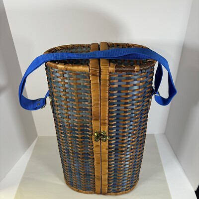 Grey Goose Lined Vodka Blue Wicker Basket Carrying Case W/Strap