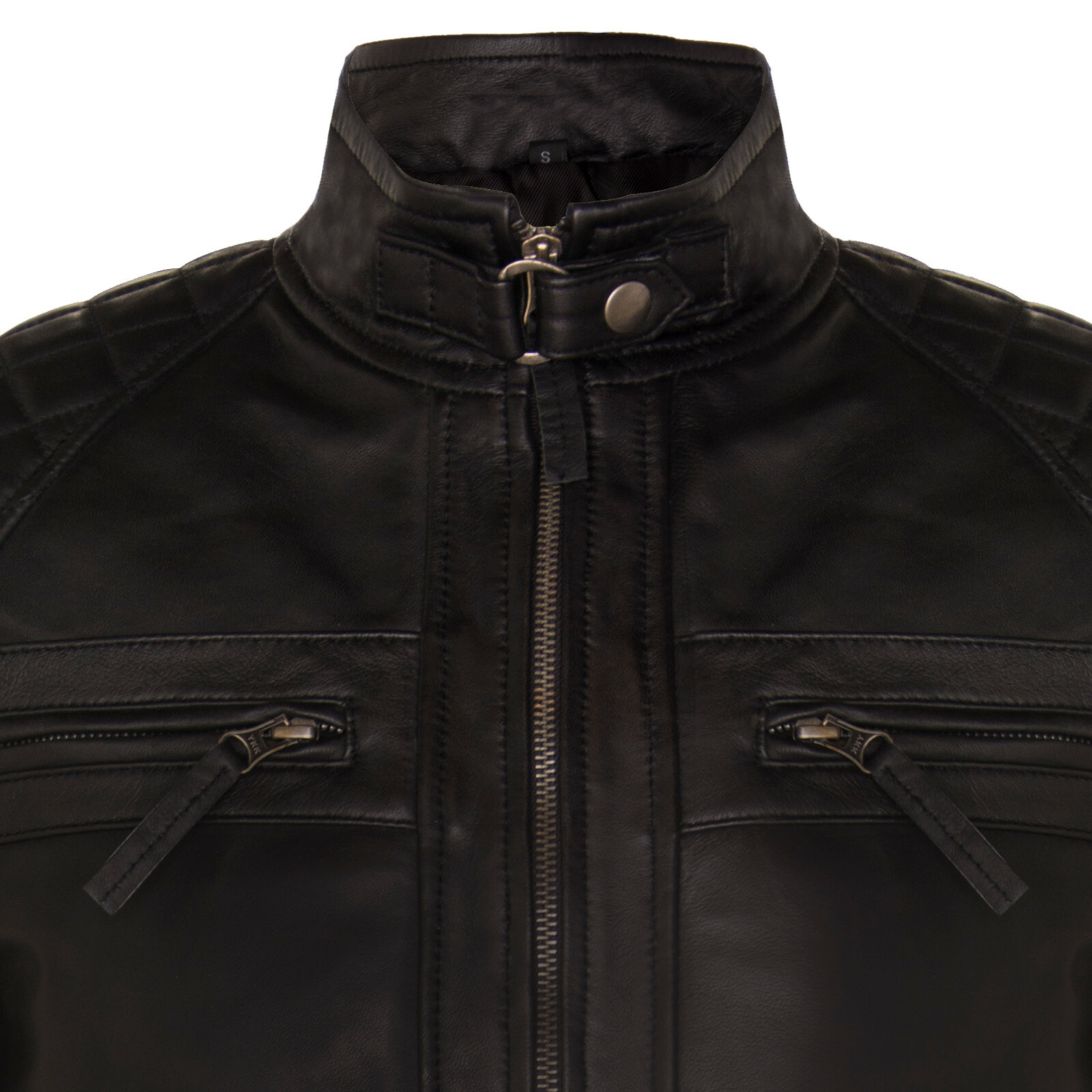 INFINITY HERREN SCHWARZ LEDER RETRO JACKE KLASSISCH ROCK RENNEN GESTEPPT BIKERJACKE