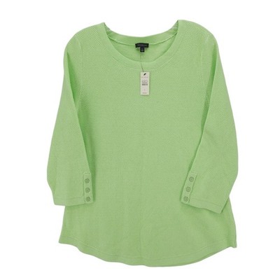 NWT TALBOTS Green 3/4 Sleeve Sweater Pullover Button Detail Cotton Rayon LARGE