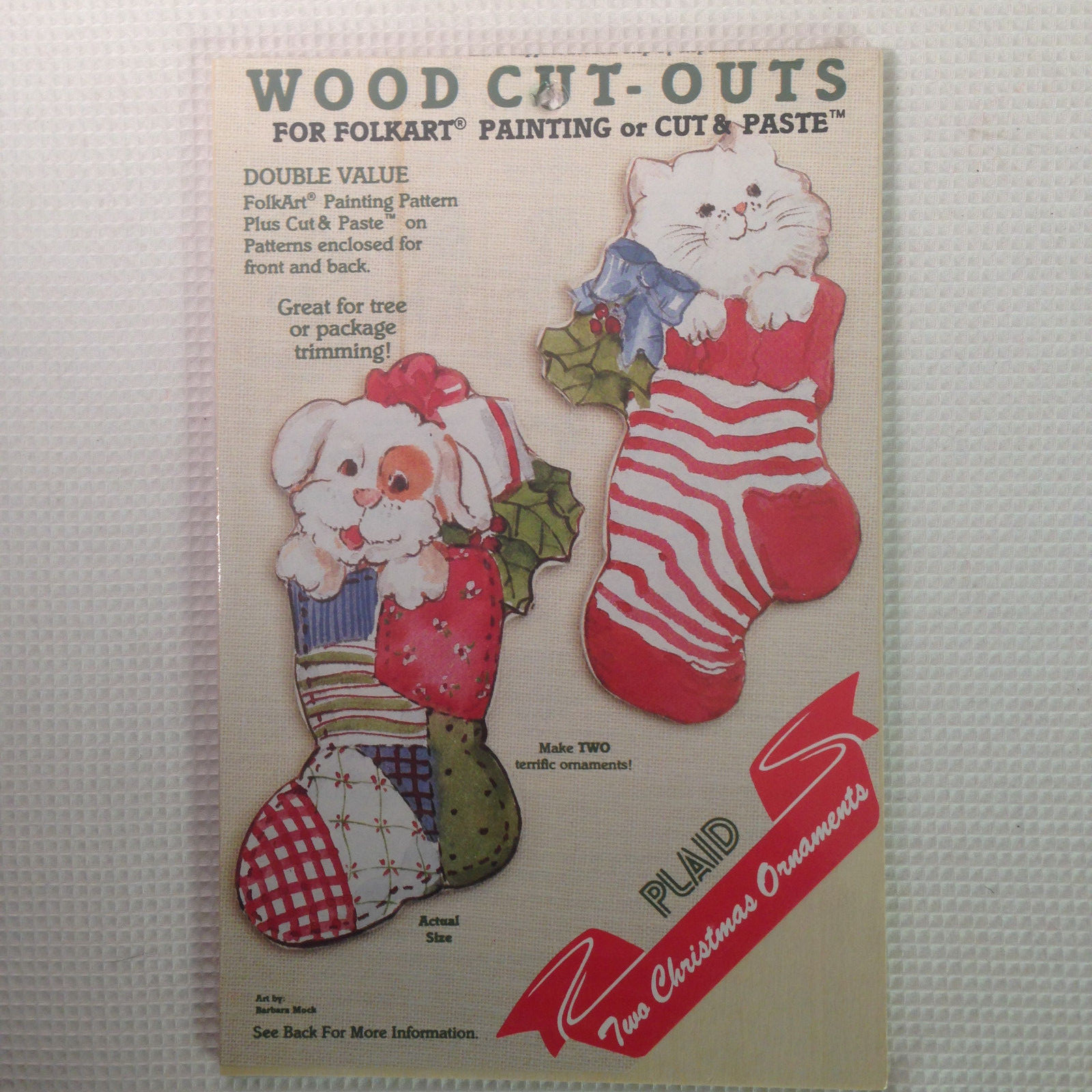 Plaid Wood Holiday Cut Outs Folk Art Paint Or Cut and Paste Set of 6