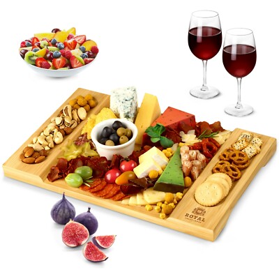 Bamboo Charcuterie Board & Cheese Platter - Meat, Crackers, Fruits & Cheese Tray
