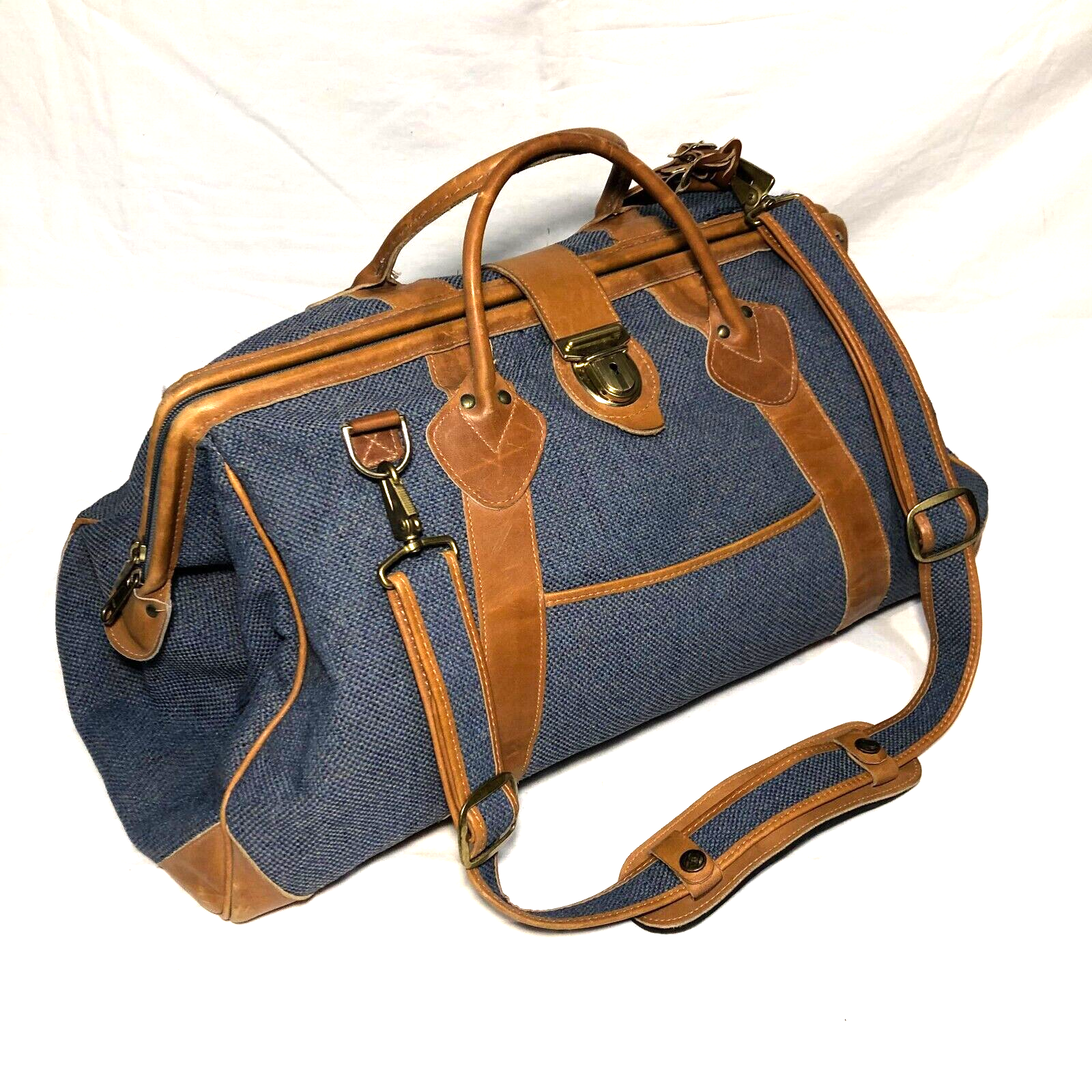 00’s archive wool tweed leather hand bag Harris Tweed Wool Leather Handle Briefcase,Scottish Tartan
