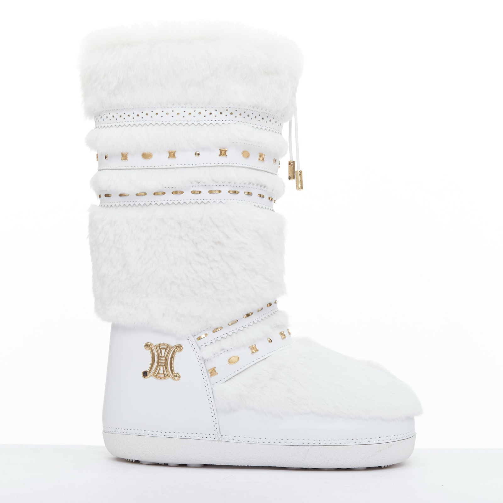 【CELINE】extremely rare Vintage macadam triomphe★ホワイト rare CELINE Macadam white gold logo faux fur Triomphe snow