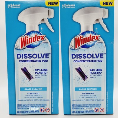 Lot Of 2 Windex Dissolve Glass Cleaner Concentrated Pod Starter Kit 26 Oz
