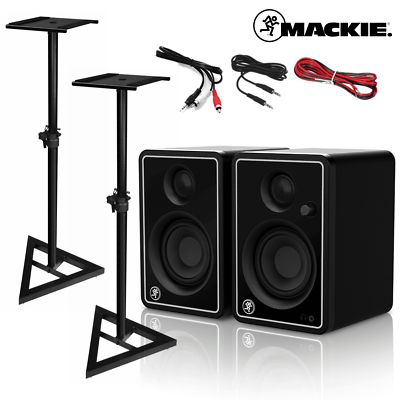 Mackie CR3 X Studio Monitors Limited Edition Silver with Stands Cables