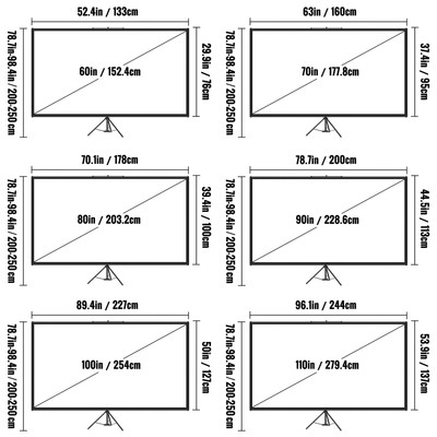 VEVOR Tripod Projector Screen with Stand 60"/70"/80"/90"/100"/110" 4K HD 16:9