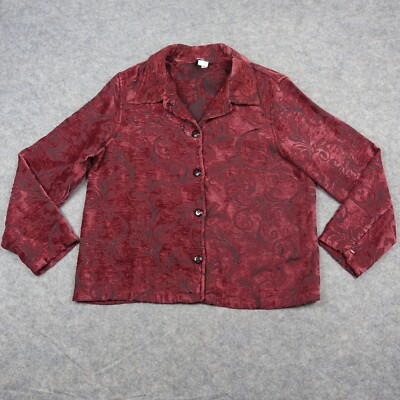VINTAGE First Option Shirt Womens Large Red Brocade Jacket 90s Grandma Top VTG