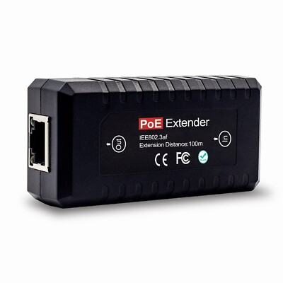 Poe Ethernet Extender 1 Port PoE Repeater 10/100Mbps, IEEE802.3af for IP Camera