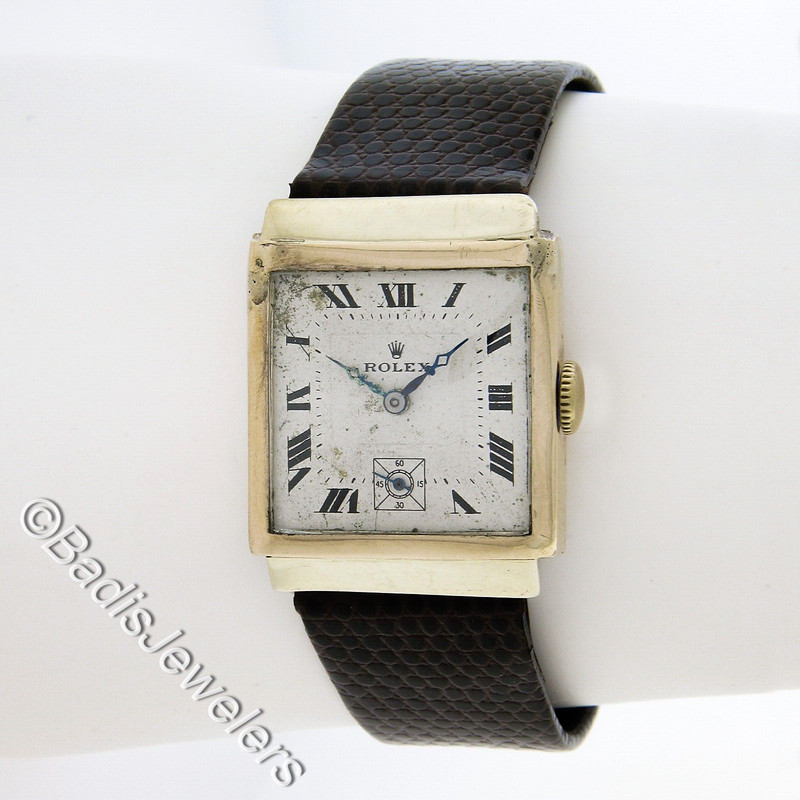 Antique Art Deco Rolex 9k Rose Gold Square 15j Mechanical